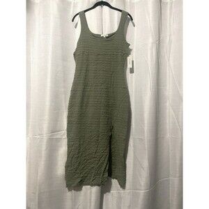 No Comment minimalist Bodycon Maxi Dress Olive Green Sleeveless Woman's size L
